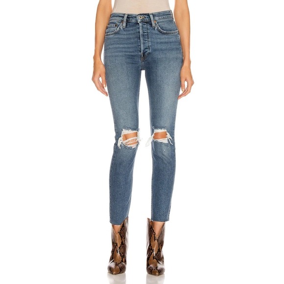 RE/DONE 90s High Rise Ankle Crop Jeans in Dusk Destroy Kristin Cavallari Size 24 - Picture 12 of 12